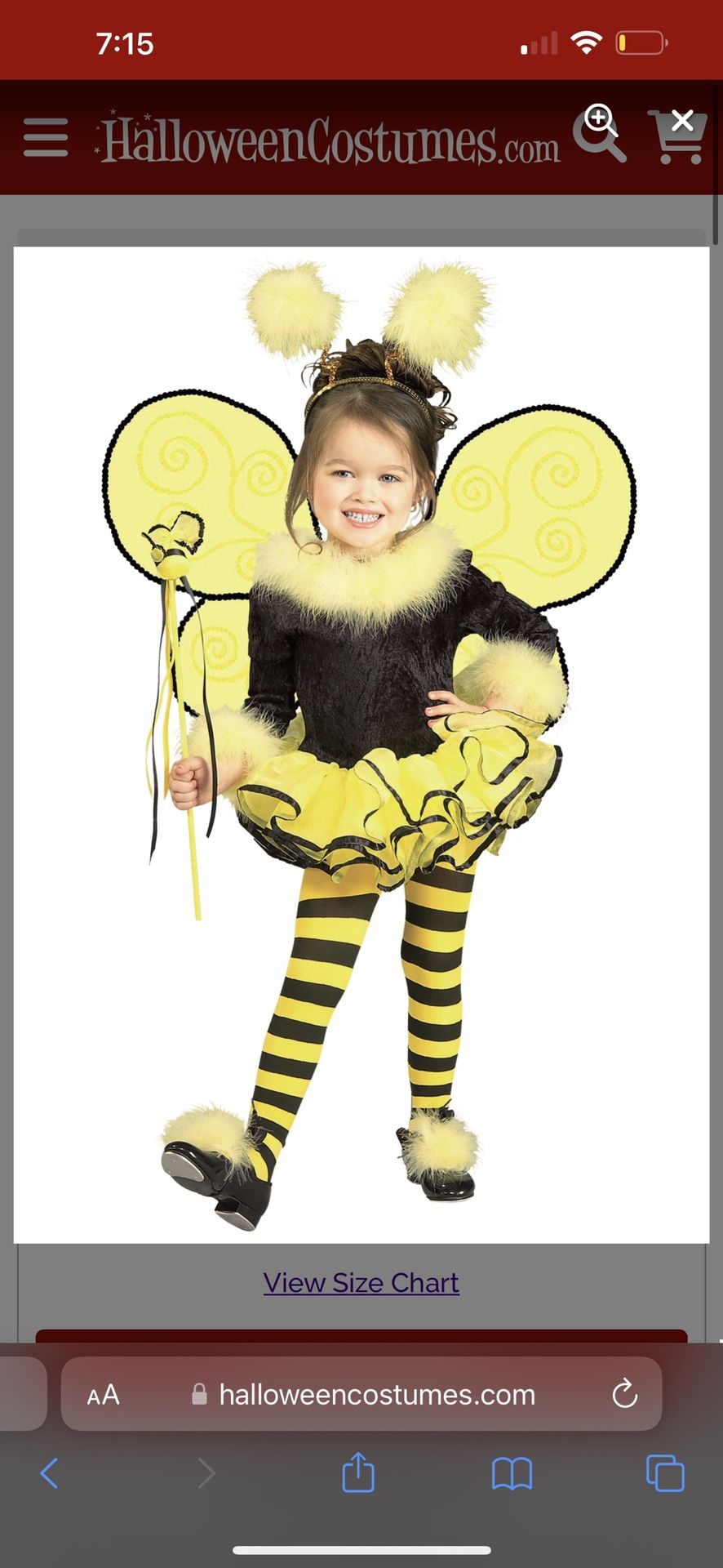 Bumble Bee Toddler Costume Halloween ( Size 2)