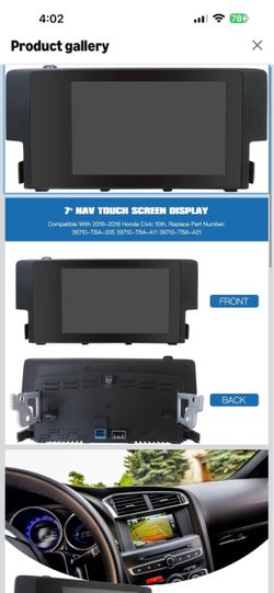 New 7-inch Nav Touch Screen Display Replacement for Radio, for Honda Civic 10th 2016-2018 39710-TBA-(contact info removed)0-TBA-A11 39710-TBA-A21