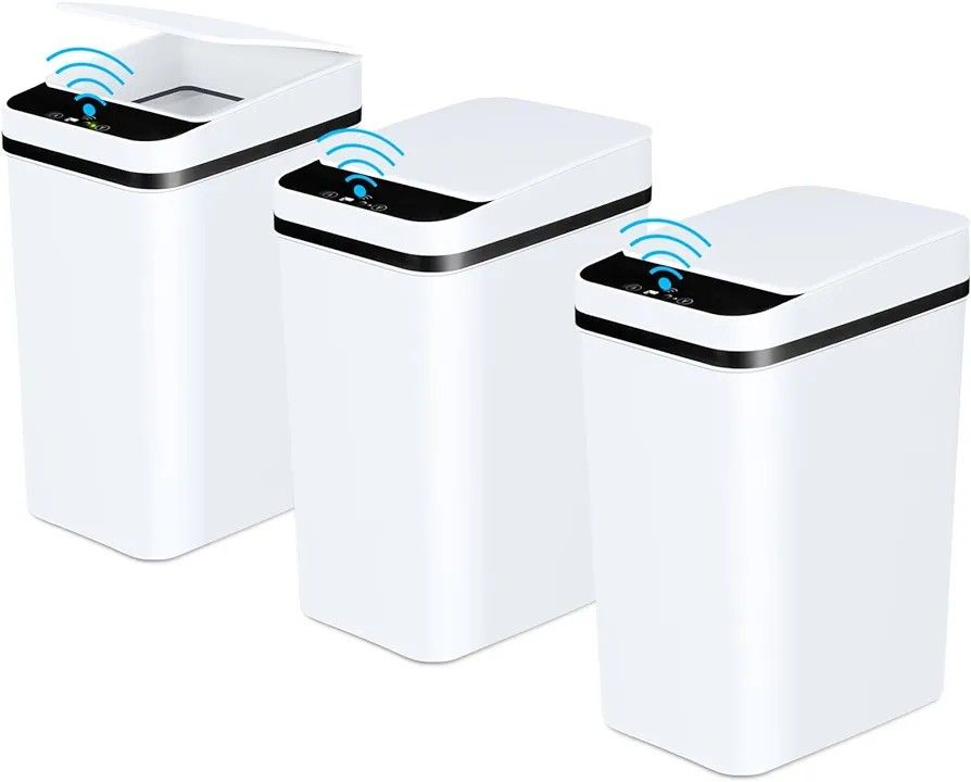 Bathroom Automatic Trash Can 3 Pack 2.2 Gallon Motion Sensor Touchless Small Slim Garbage Can with Lid Smart Electric Narrow Garbage Bin for Bedroom L