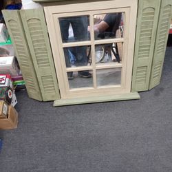 Green Vintage Shutter Window Mirror 36x24"H