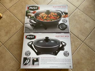 Parini electric wok with vented glass lid