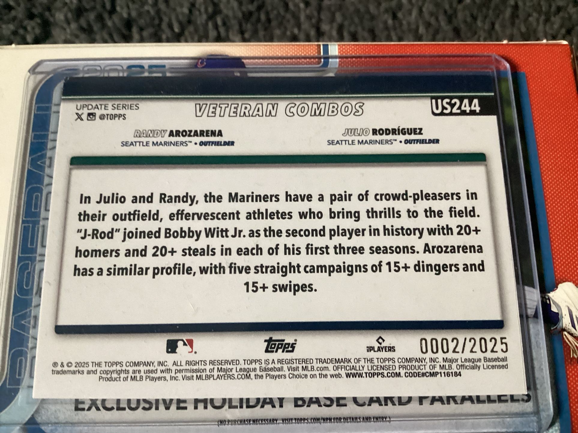 2025 Topps Update Seattle Mariners Julio Rodriguez Randy Arozarena Gold /2025