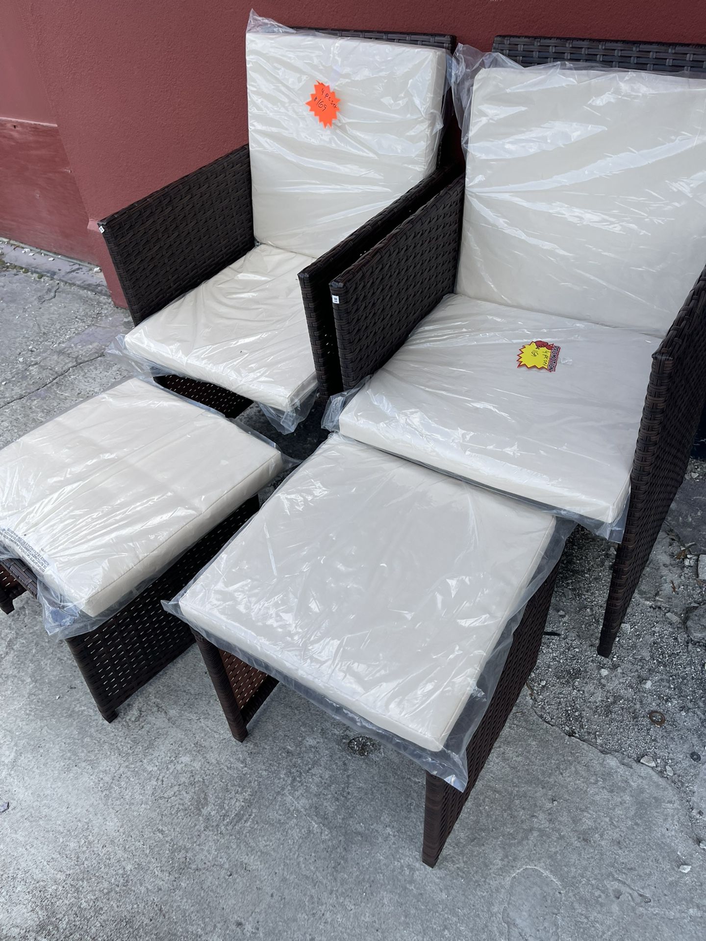 Patio 4 Pc Wicker 2 Chairs & 2 Ottomans Cushions Included New Assembled 