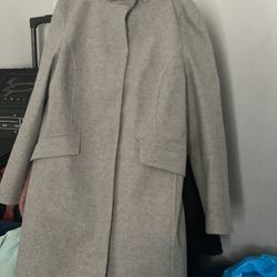 Womans Large Light Grey Wool Zip Front Coat New