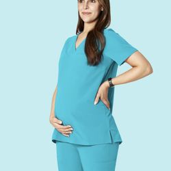 Mandala Maternity One Pocket Scrub Top Teal