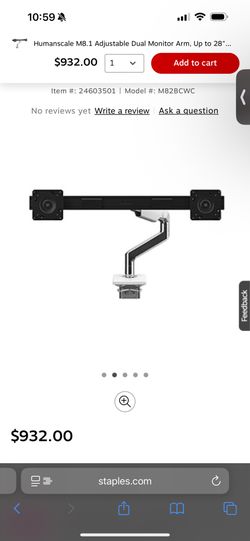 Humanscale M8.1 Dual Monitor Arm – Silver (Desk Clamp Mount)