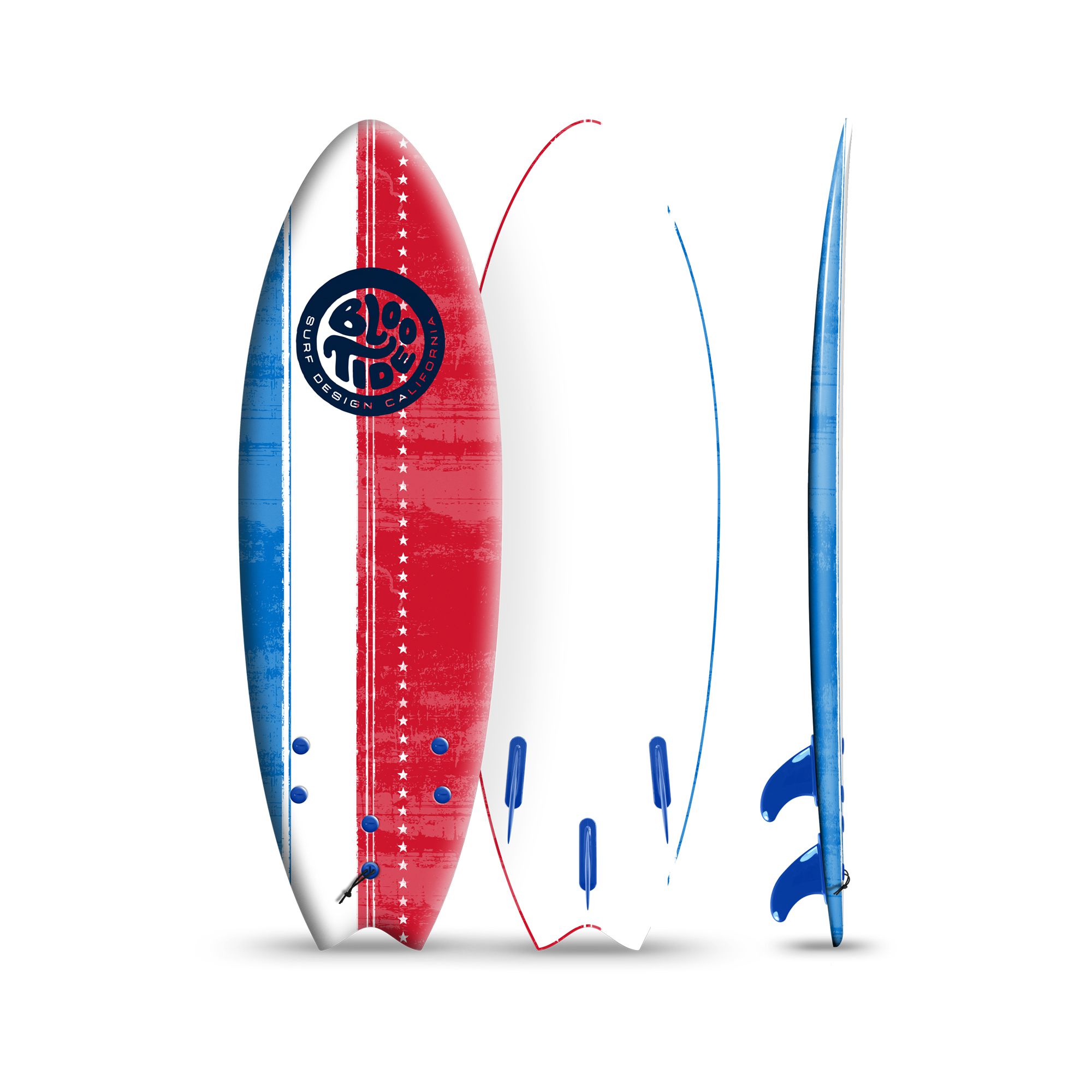 Bloo Tide 6' Red White & Blue Soft Top Surfboard, Fins & Leash Include