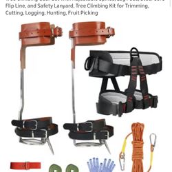 Tree Climbing Gear Set with Adjustable Spikes, Leg Pads, Steel Core Flip Line, and Safety Lanyard, Tree Climbing Kit for Trimming, Cutting, Logging, H