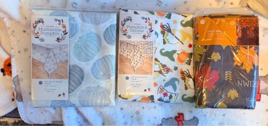 3- Harvest Pumpkin & Gnome Round Vinyl Tablecloths