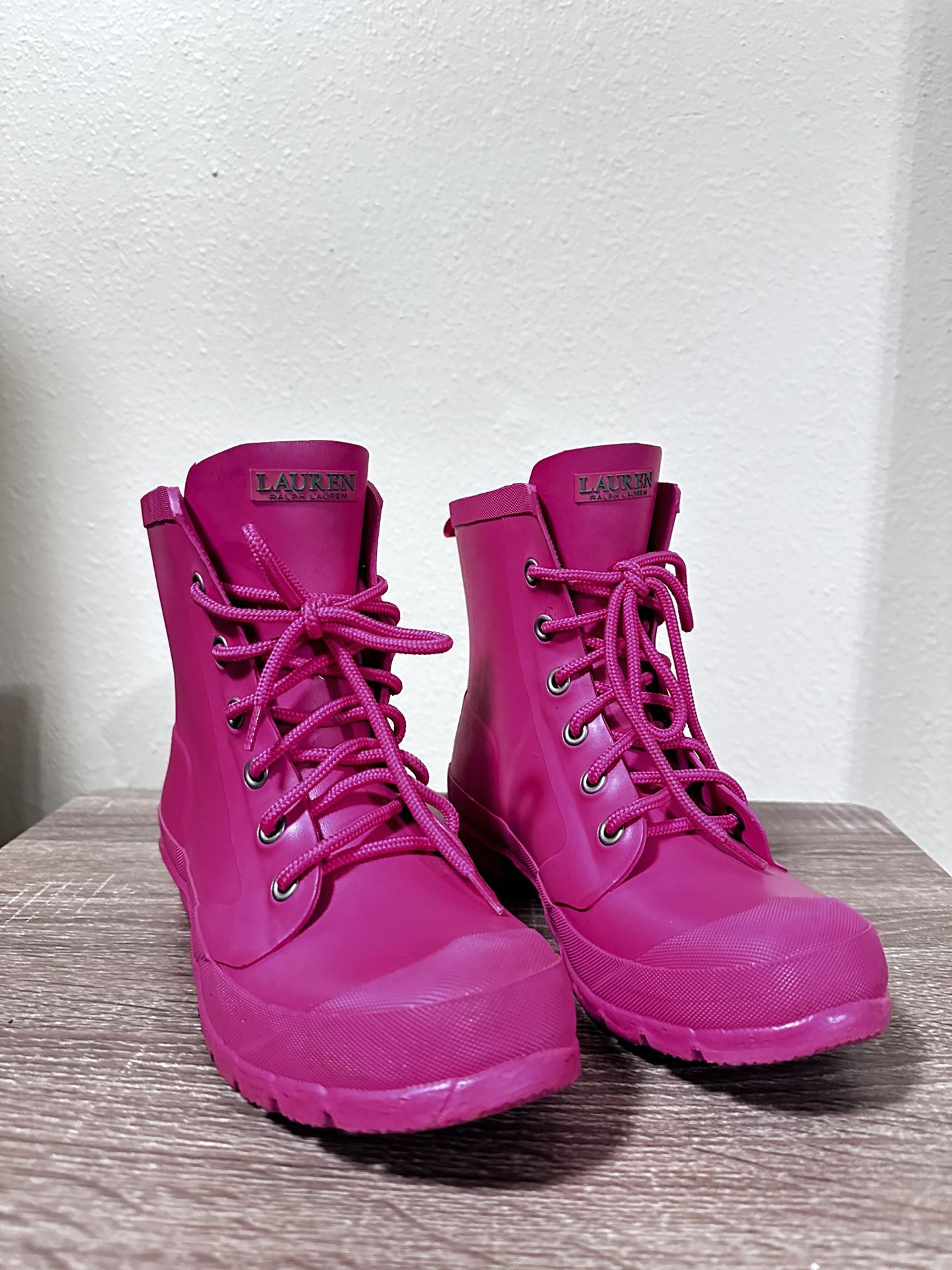 Women’s Lauren Ralph Lauren, Pink Rubber Rain Boots 