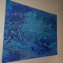 Stunning Perfect Condition New canvas painting unique 1 of a kind piece $45 cash art supplies aren't cheap none like it 4 shades of blue and white  mu