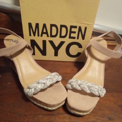 MADDEN NYC Braided Rhinestone Wedge CorLk Heel Size 11 Blush NIB
