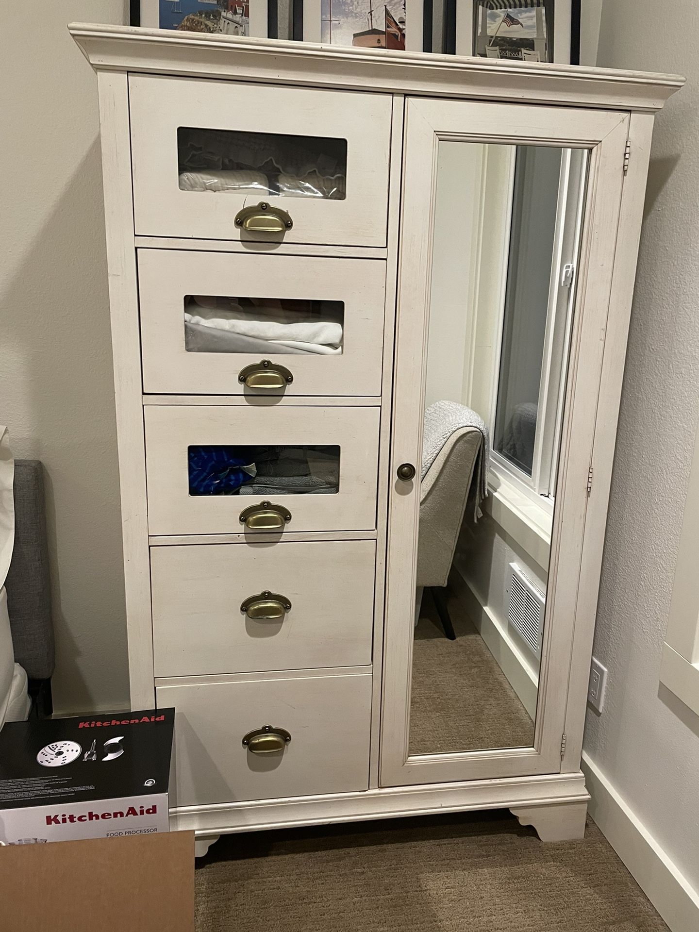Eddie Bauer Distressed White Armoire / Wardrobe