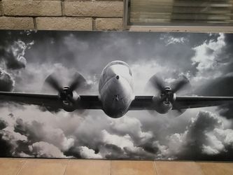 6' X 3' Large Black and White Airplane Canvas Wall Art