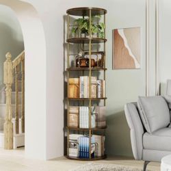 5 Tier Rotating Bookshelf, 360° Corner Bookshelf Tower, Round Revolving Bookcase with Special Visible Partition Storage, Narrow Book Shelf Organizer f