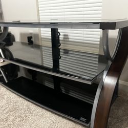 3 Shelf Brown Cherry Wood TV Stand - Holds up to 65”