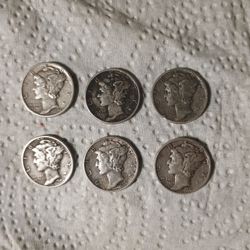 "SILVER MERCURY DIMES"  Lot Of 6