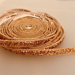 3/8” x 1 Yd Antique-Gold Peel & Stick Rhinestone Trim -Not Plastic #040324A6