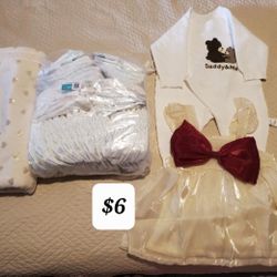 NB Pampers And Huggies Diapers, NWOT  Blanket, Dress And Onesie