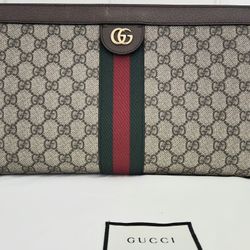 Authentic Gucci Ophidia Shoulder Bag & Clutch in GG Surpreme with Gold Chain