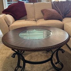 Beautiful Round Wood Coffee Table With Glass Inset