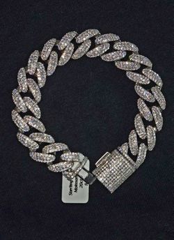 Solid Silver Cuban Link Bracelet Fully Iced Out Moissanite 16MM