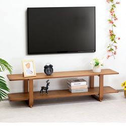 HollyHOME Modern Entertainment Center Bamboo TV Stand for Living Room Bedroom, 55"(L) Walnut