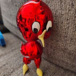 Vintage De Carlini Hand Blown Glass Red Bird Ornament
