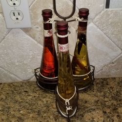 Olive Oil Infused Glass Bottles And Rack