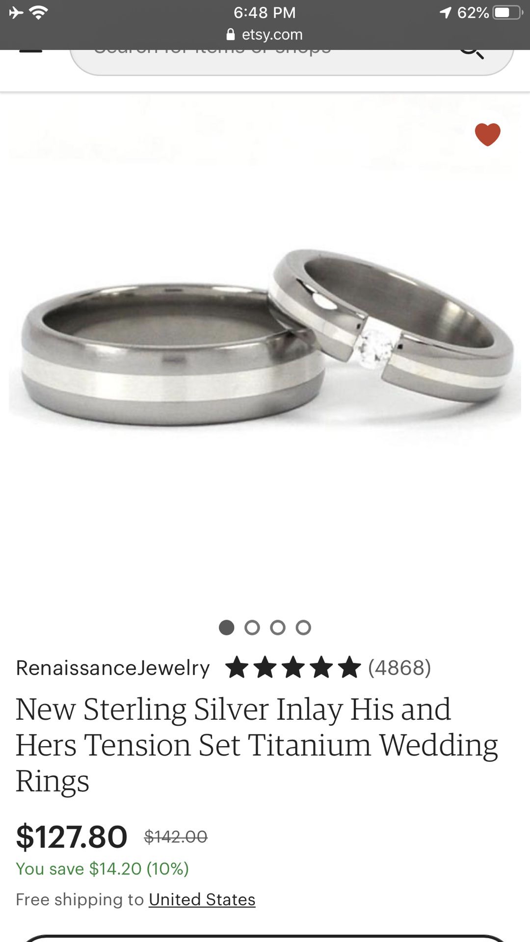 NEW Sterling Silver His & Hers Titanium Wedding Bands
