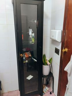 Tall Black Display Cabinet with Glass Door