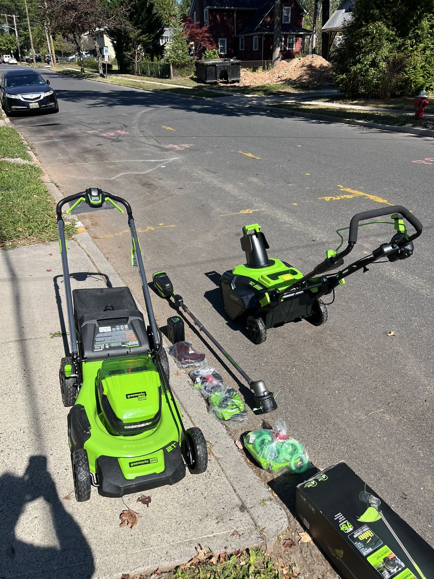Greenworks Pro 80v Electric Lawnmower Edge Trimmer And Snowblower