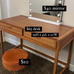 Desk + Vanity Mirror + Stool
