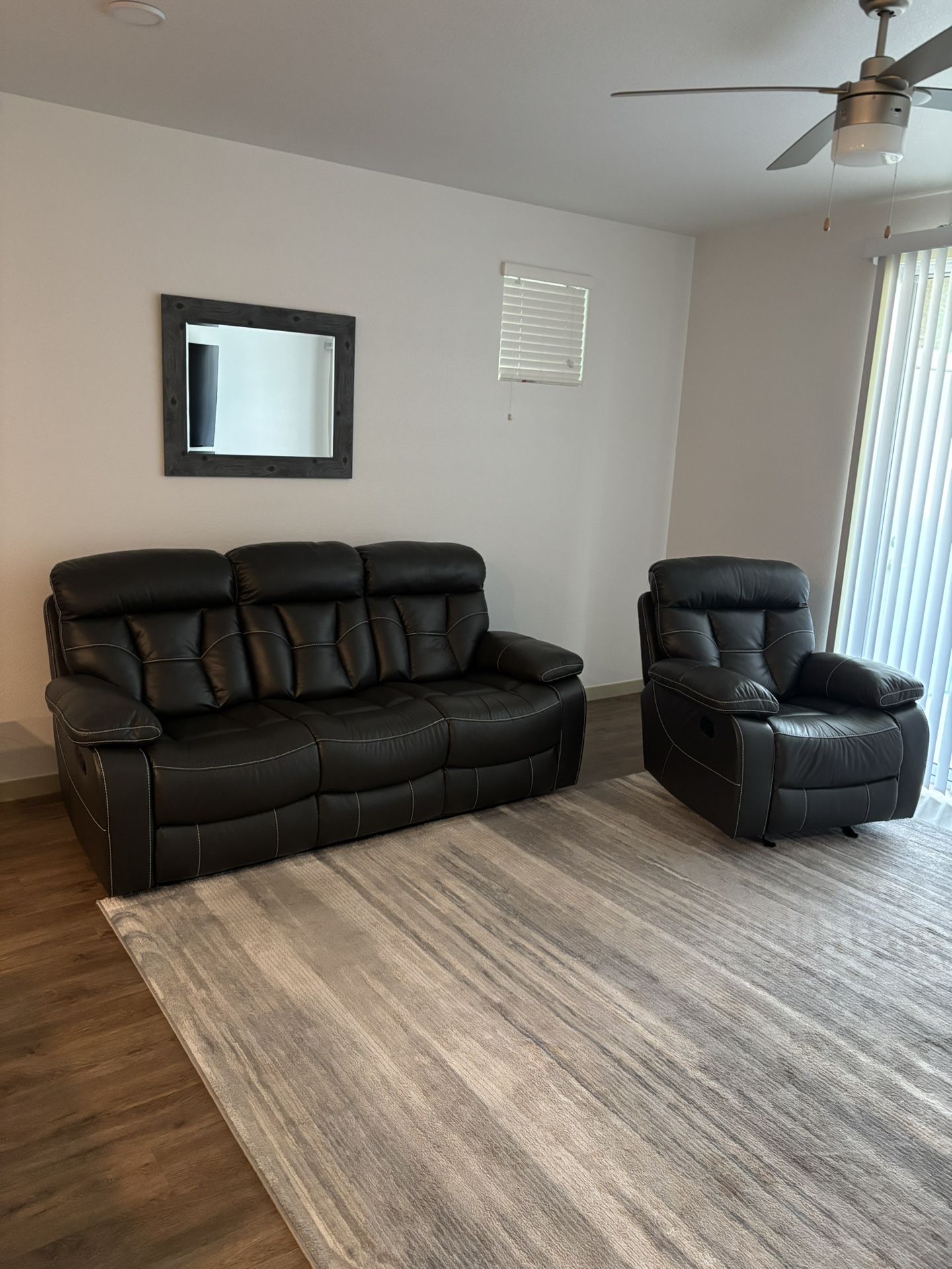 LEATHER RECLINING SOFA & CHAIR GRAY GENTLY USED 