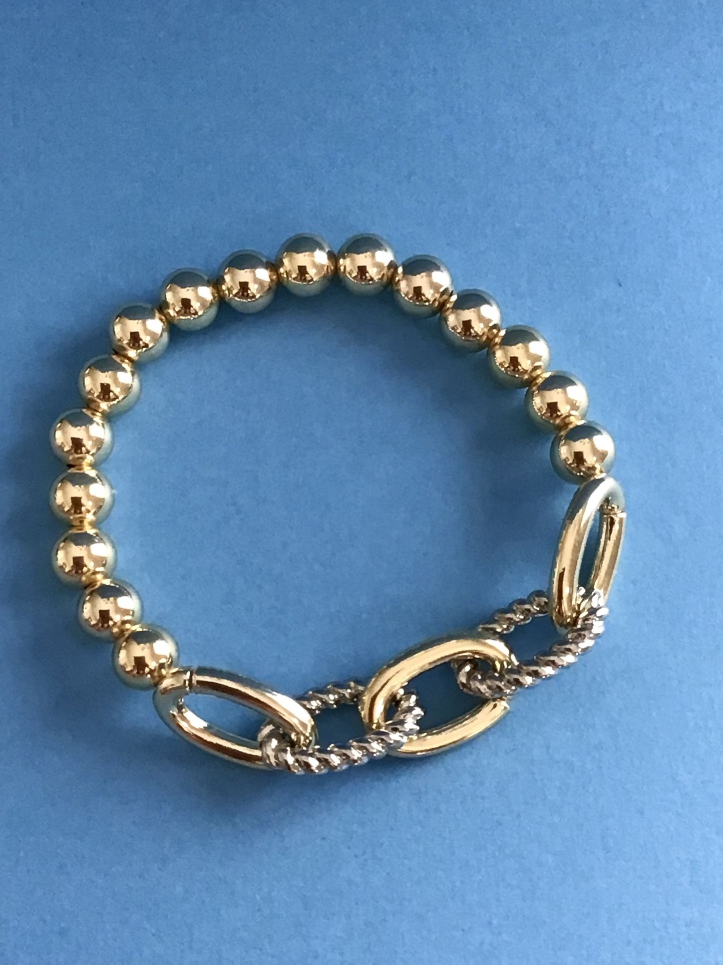 Ladies Stretch Bracelet Ball/Chain Design Two Tone Gold/Silver - Pickup Boca Raton Or Ship Nationwide