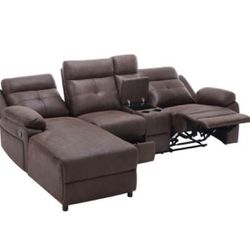 93.31" Wide Faux Leather. Seat Love w/ Storage Console and Drawer & Rec. Chaise Sectional