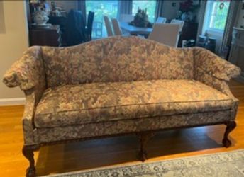 Camelback Sofa with Floral Tapestry Upholstery