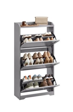 Shoe Storage Cabinet with 3 Flip Drawers, Slim, Holds 12‑20 Pairs Adjustable and Removable Dividers, Entryway, 9.4 x 23.6 x 47.7 Inches, Dove Gray,