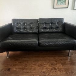 Ikea Black Leather Love seat Couch