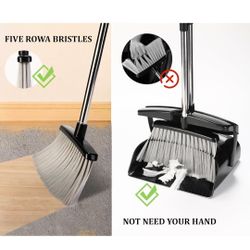 Broom and Dustpan Set for Home with Lid Indoor Upright Dustpan Broom and Dustpan Set Combo Dust Pan with Long Handle Apartment Household Essentials fo