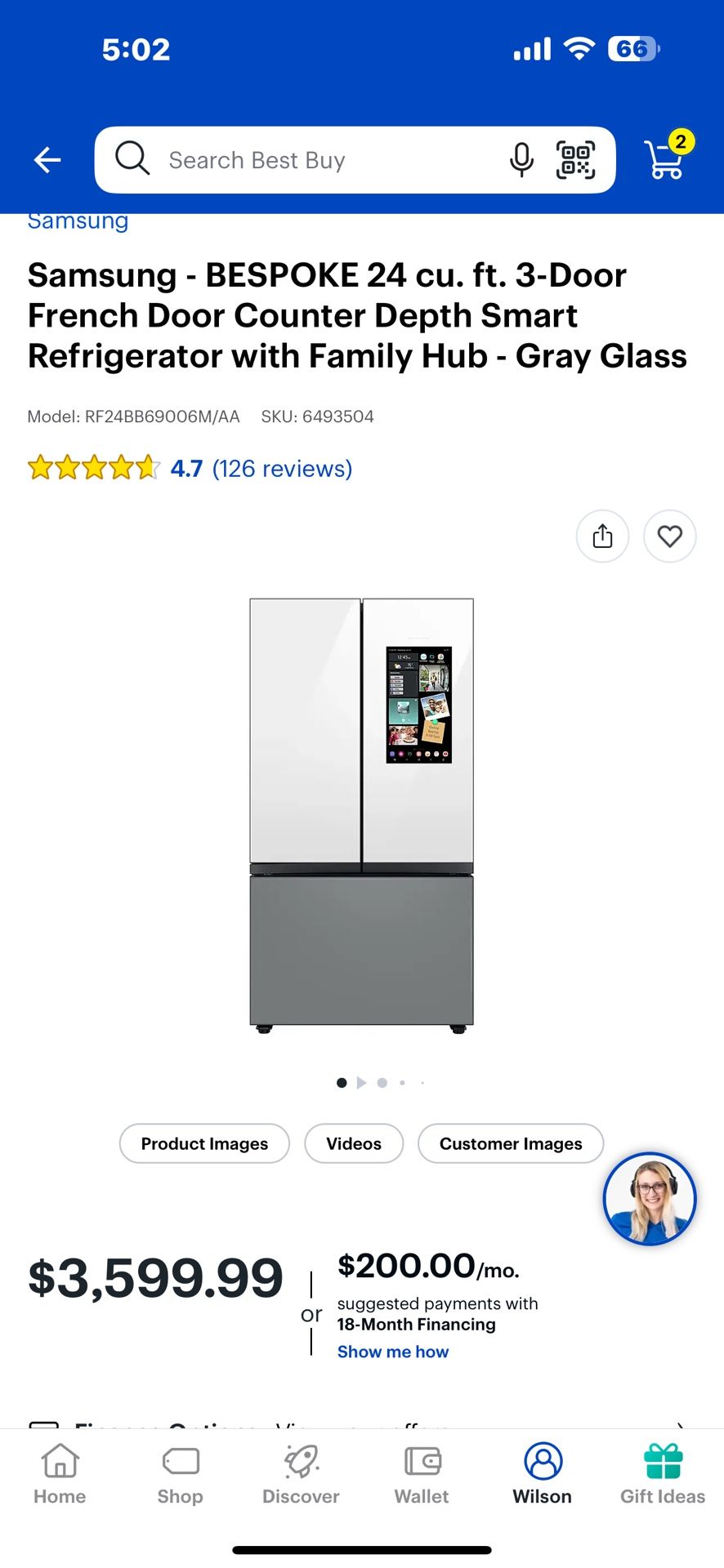 Samsung - BESPOKE 24 cu. ft. 3-Door French Door Smart Refrigerator