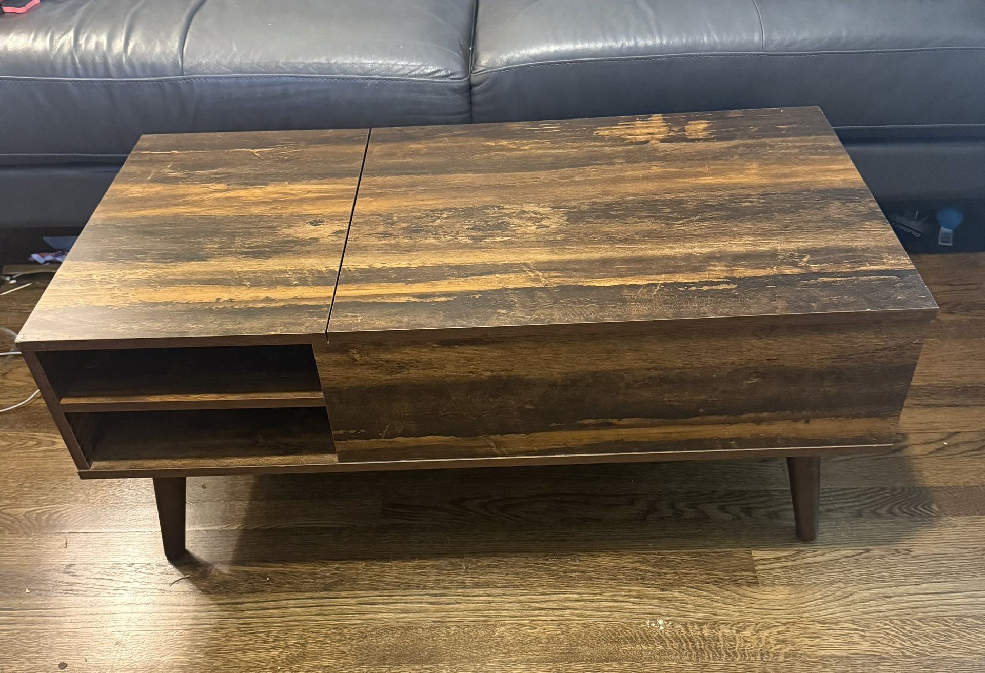 Brown Coffee Table With Split Lift Top And Storage MCM Style