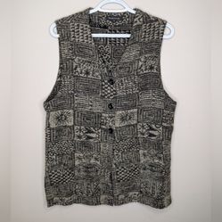 Vintage Eric Alexandre Black and Cream Knit Patterned Vest Large Womens