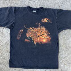 Vintage 90s Cheetah Big Cat Single Stitch T-Shirt XL Harlequin Nature Graphic