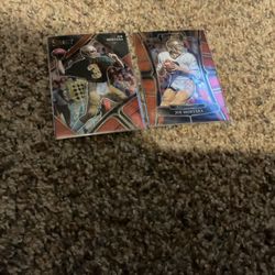 2 Select 2023 Joe Montana Football Cards- Both Red Laser Prizm Parallels San Francisco 49ers Notre Dame Legend HOF 