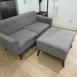 Grey Loveseat Sofa with Matching Ottoman