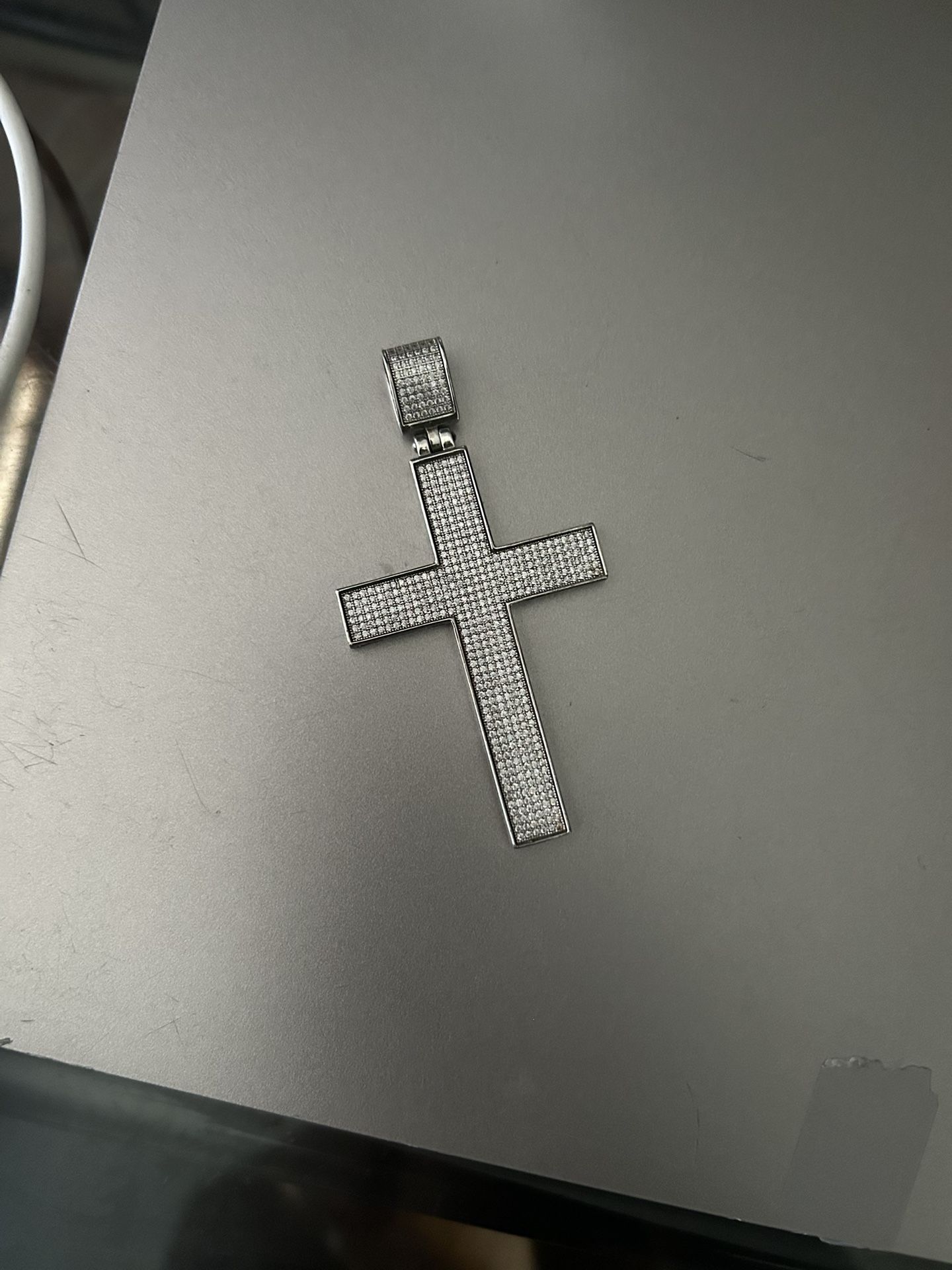 Silver Sterling Tennis Chain With Cross Pendant