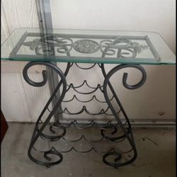 Like New Bombay Metal Wine Rack / Table / Console / Small Bar. Sick Beveled Glass Top, Great Conditi