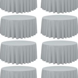 8 Pack Round Tablecloth 90 Inch - Light Grey Polyester Table Cloth For Round Table, Premium Stain And Wrinkle Resistant Washable Fabric Table Cover Fo