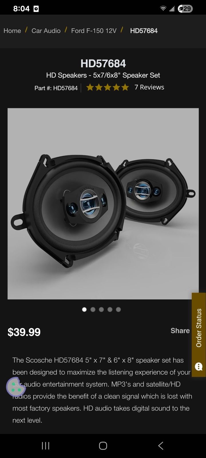 Scosche HD57684 5" x 7" & 6" x 8" speaker